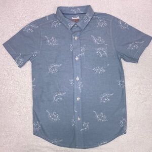 Cat & jack stegosaurus light blue button down short sleeve small 6/7
